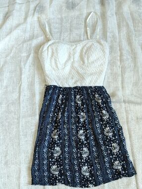 Lily Rose White & Navy Floral Sundress